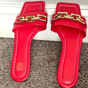 Red Chain Detail Slide Sandals